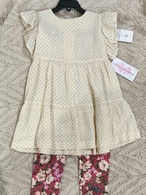 Bonnie Jean Cream Dot Tiered Dress with Pink Floral Leggings